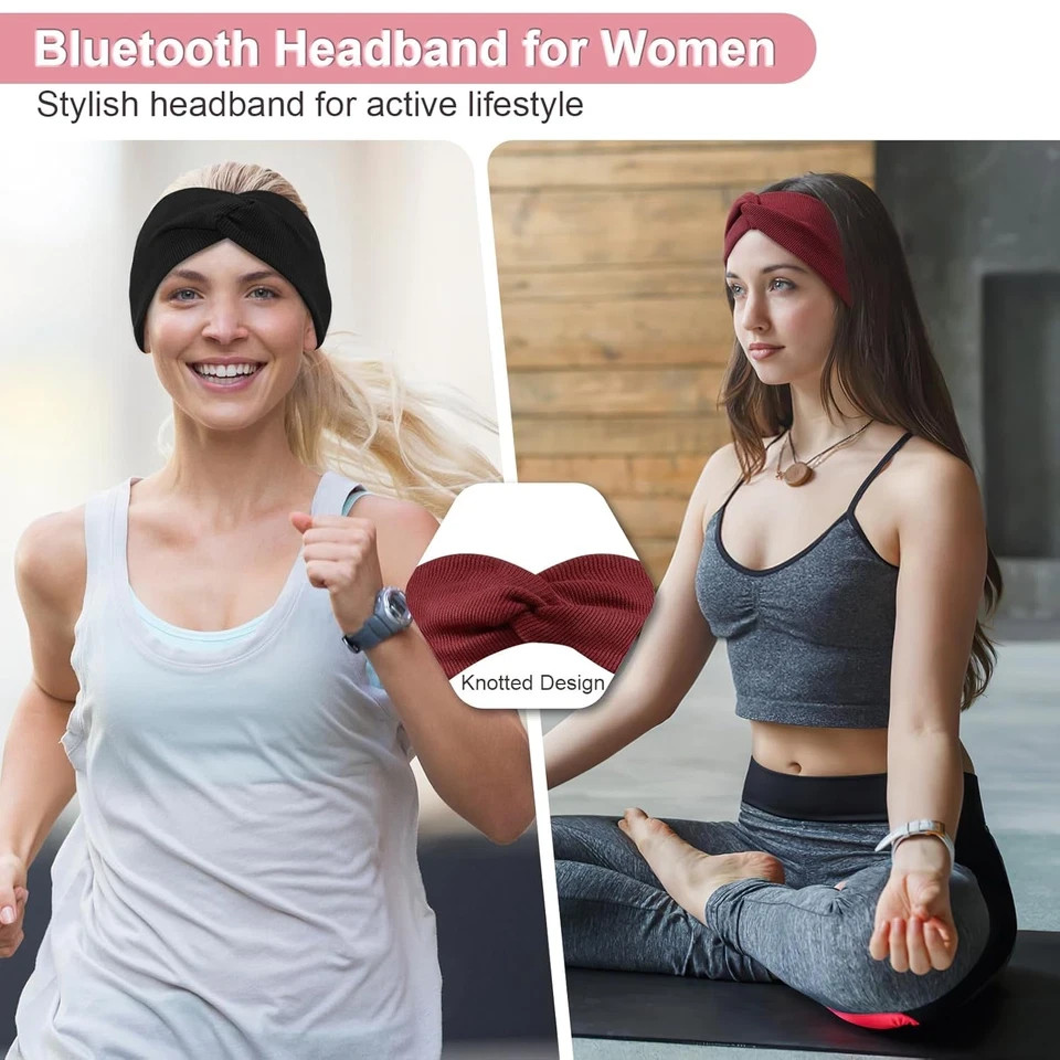 2-Pack Headband Headphones with Thin HD Speakers, Bluetooth Headband for Women,