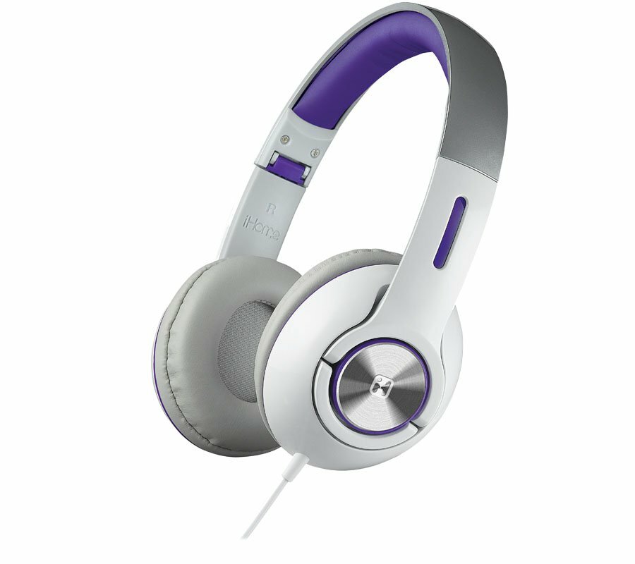 iHome Folding 3.5mm Headphones with Travel Pouch (White/Purple)