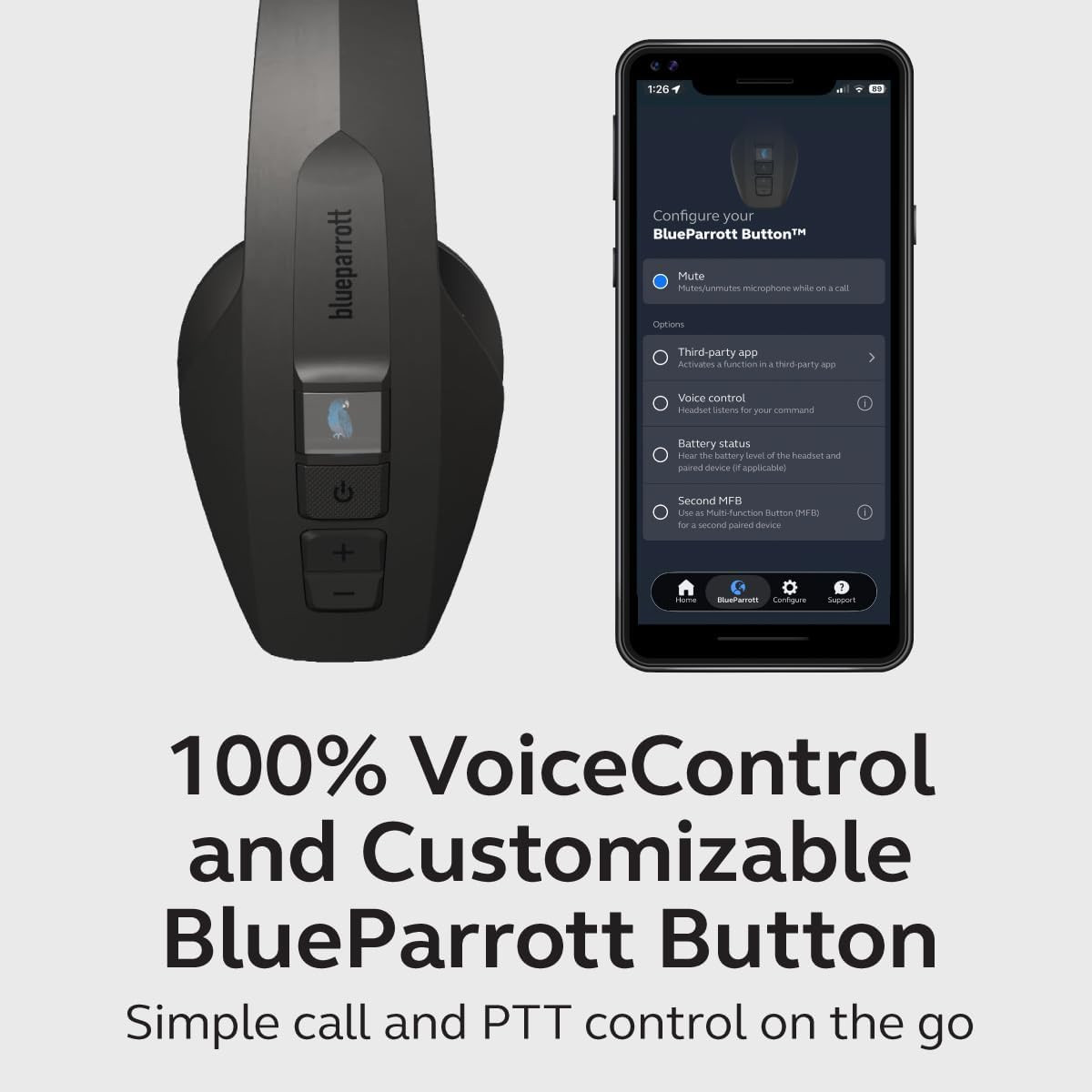 Blueparrott Pro B450 Mono Bluetooth Wireless Headphone 98% Noise Cancellation