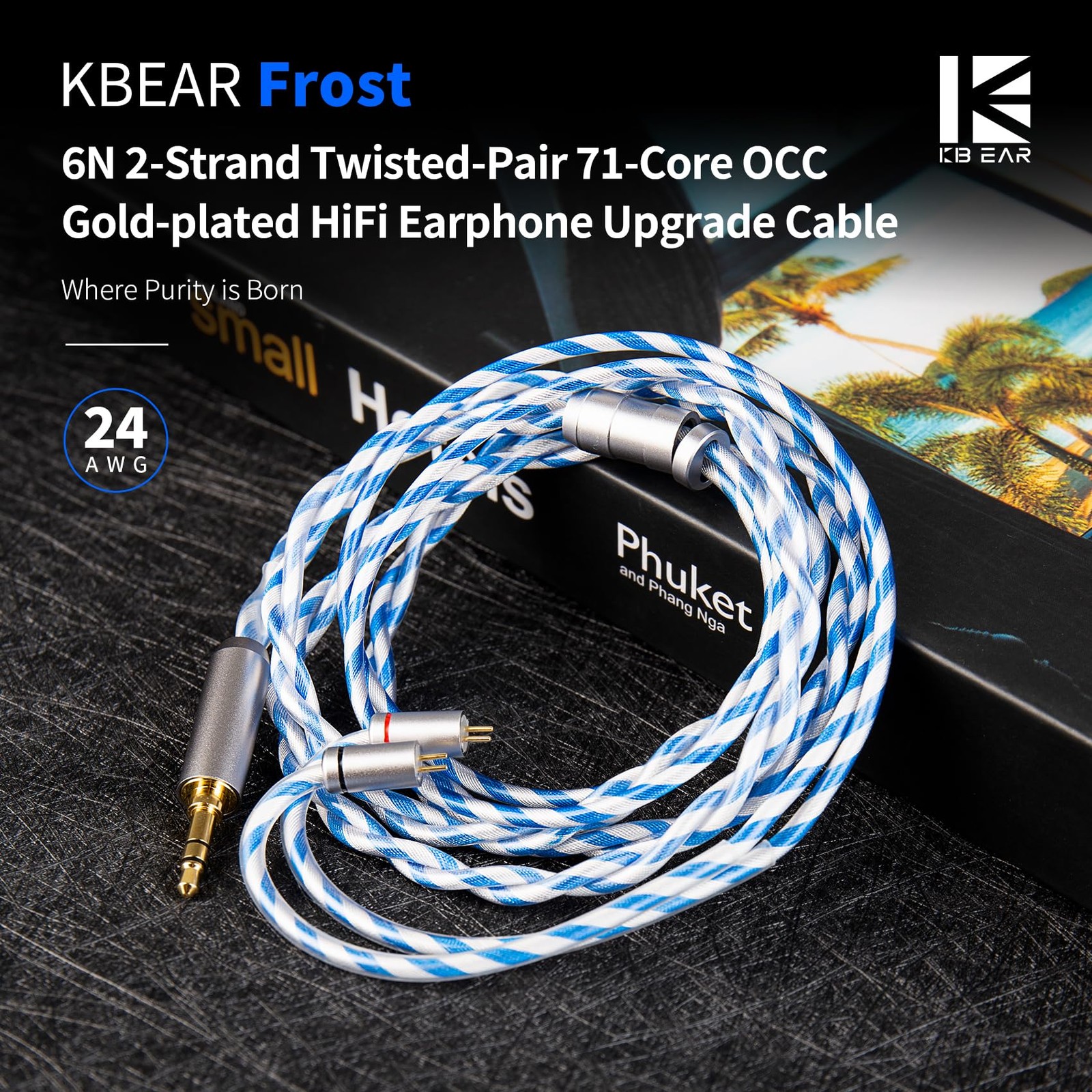 KBEAR Frost IEM Cable 6N OCC Gold-Plated 2PIN 4.4mm Silver Blue 1.2m HiFi Earpho