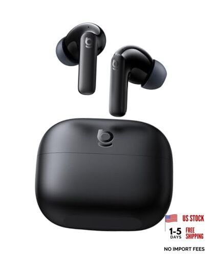 Bass BP1 NC Hybrid Active Noise Cancelling Wireless Earbuds, 12mm Super Black