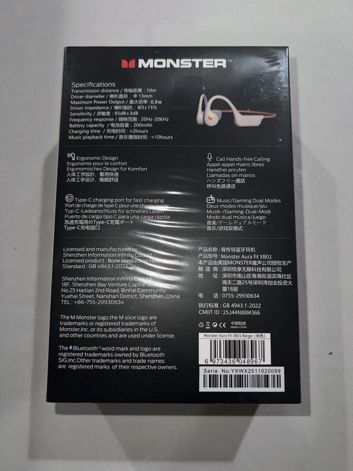 Monster XB01 Bone conduction Headphones Aura Fit New Sealed