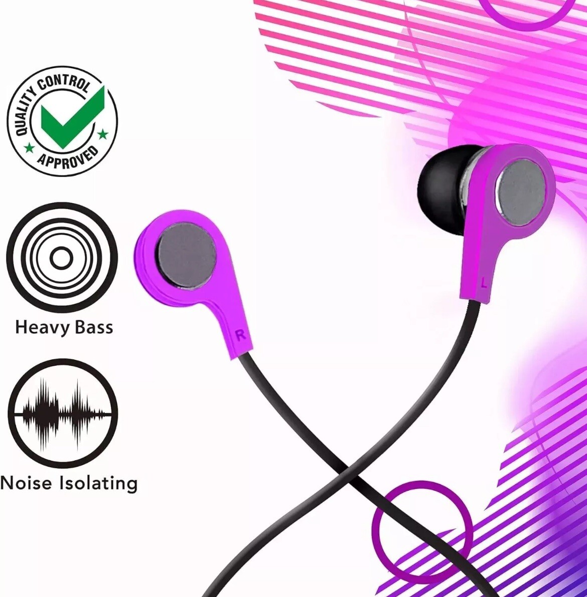 Maxell Bass 13 Heavy-Bass in-Ear Earbuds with Built-in Microphone – Purple