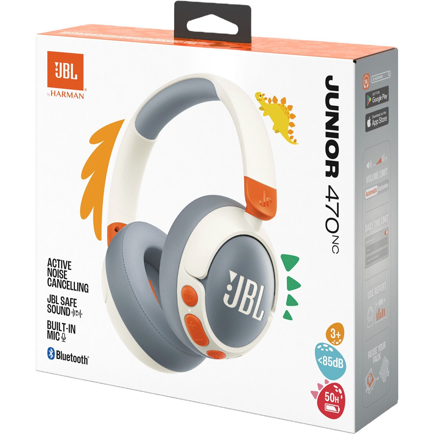 JBL Junior 470NC Noise-Canceling Bluetooth Over-Ear Headphones for Kids (White)