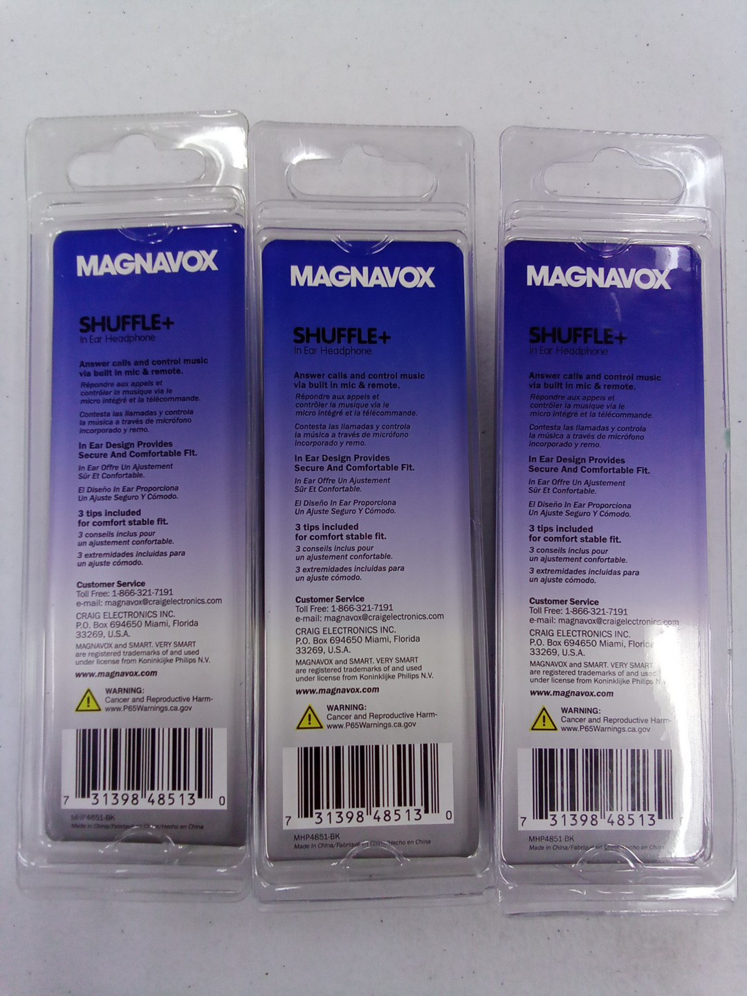 Magnavox Shuffle+ In Ear Headphones w/ Handsfree Mic & Music Ctrl, Black – 3 Pc