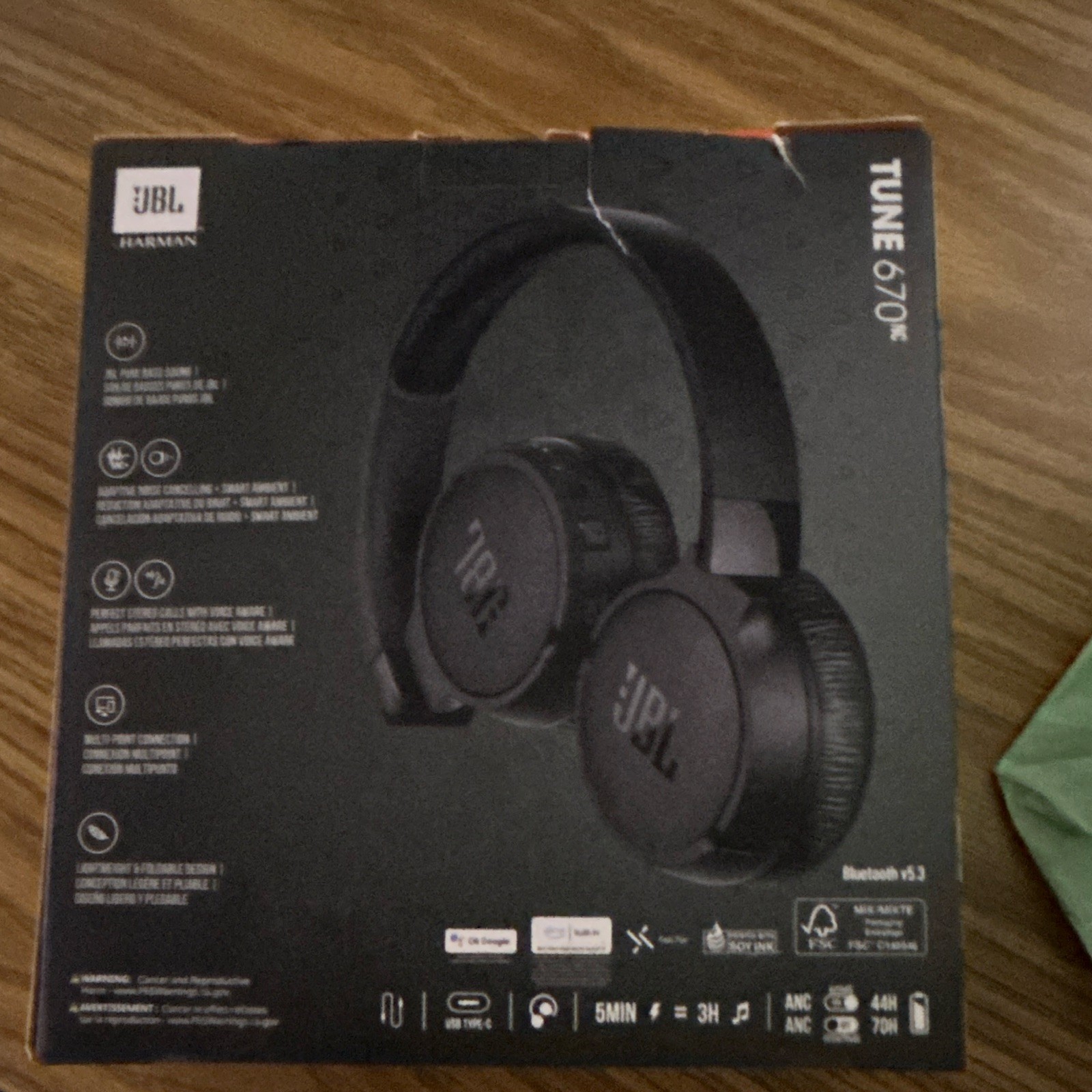 JBL Tune 670NC Wireless Bluetooth Headphones Adaptive Noise Cancelling Black