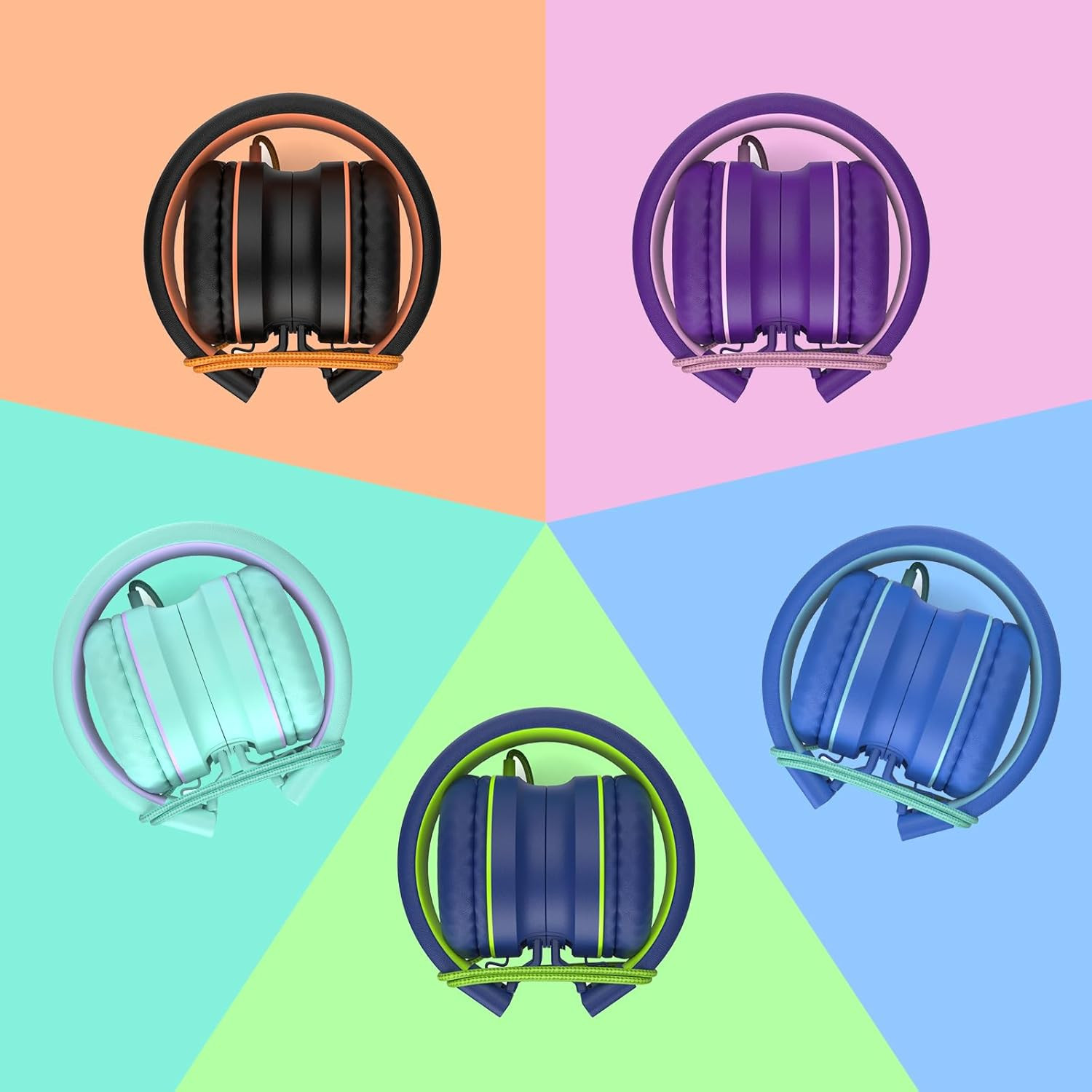 Kids Headphones Bulk 10-Pack for K-12 School Classroom, On-Ear Wired Headset wit