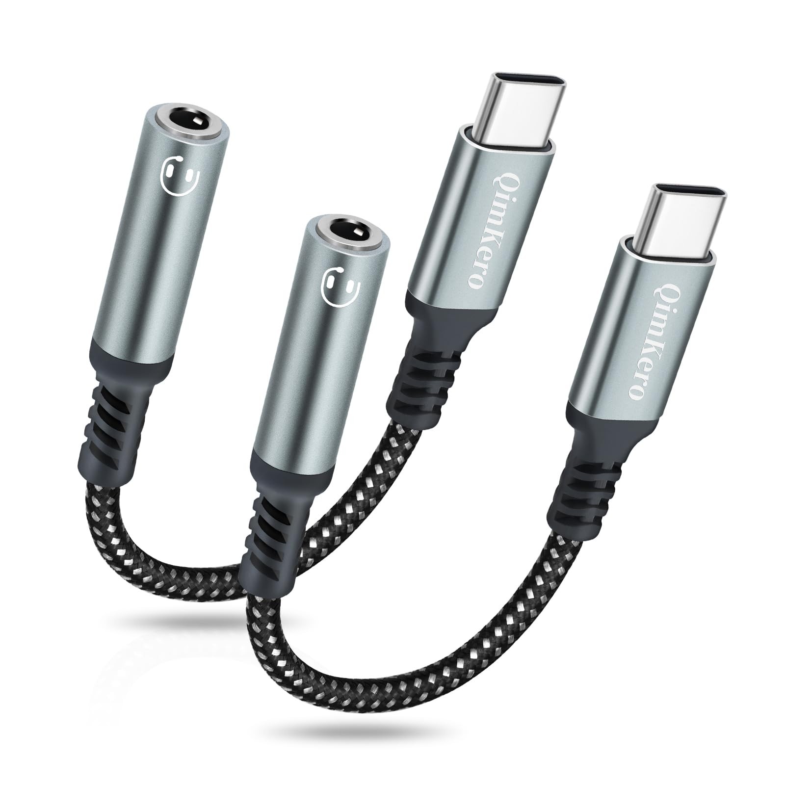 QimKero USB Type C to 3.5mm Female Headphone Jack Adapter,(2 Pack) USB C to Aux