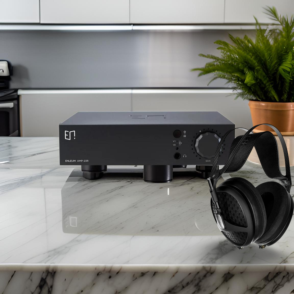 Meze Empyrean 2 Planar Magnetic Headphones, Black And Silver and Enleum AMP-23R