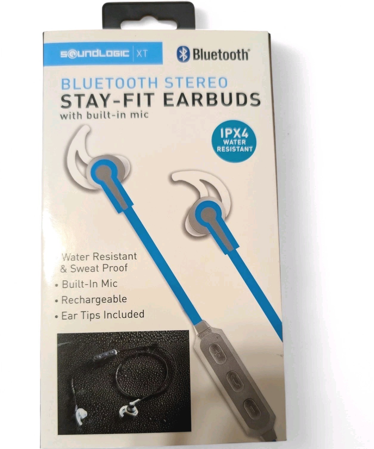 SoundLogic XT Bluetooth Wireless Earbuds IPX4 Sport Water Resistant Blue New