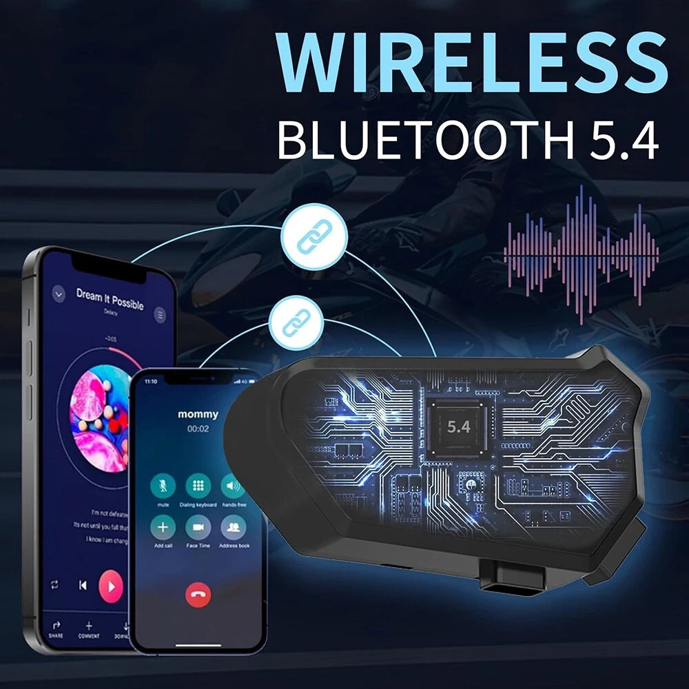 Wireless Motorcycle Helmet Headset with Bluetooth 6.0, Hands-Free & Waterproof