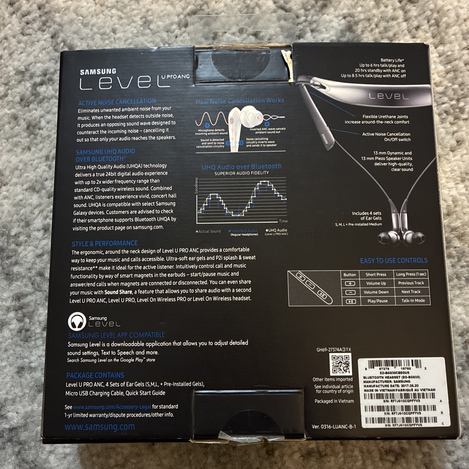 Samsung LEVEL U Pro In-Ear ANC Bluetooth EO-BG935 Headphones READ DESCRIPTION