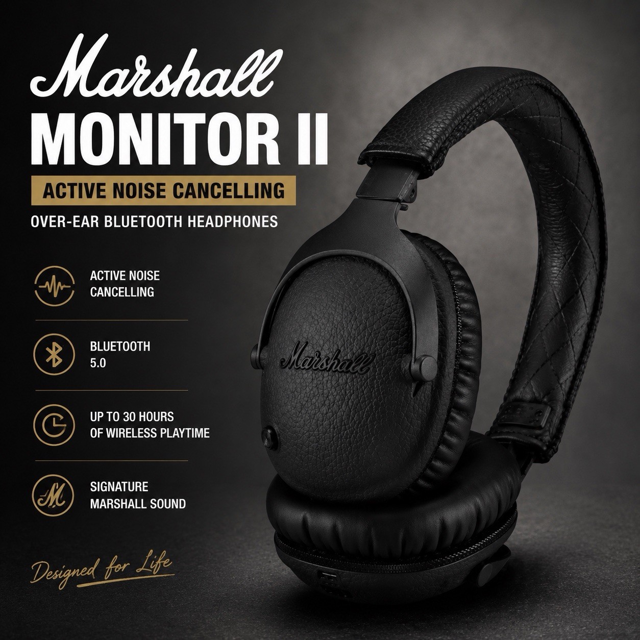 Marshall – Monitor II A.N.C. Wireless Noise Cancelling Over-the-Ear Headphone…