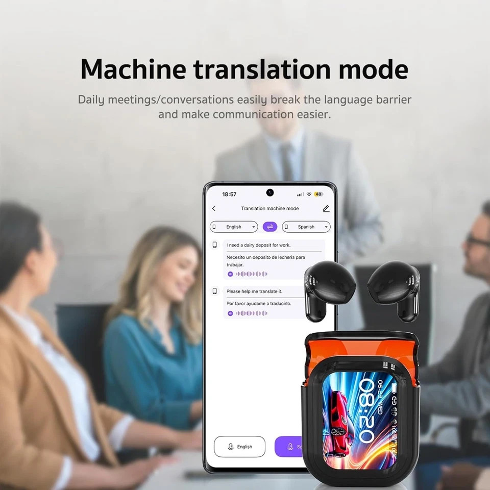 Translation Earbuds Real Time, AI 135 Language Translator Earbuds, LCD Touc