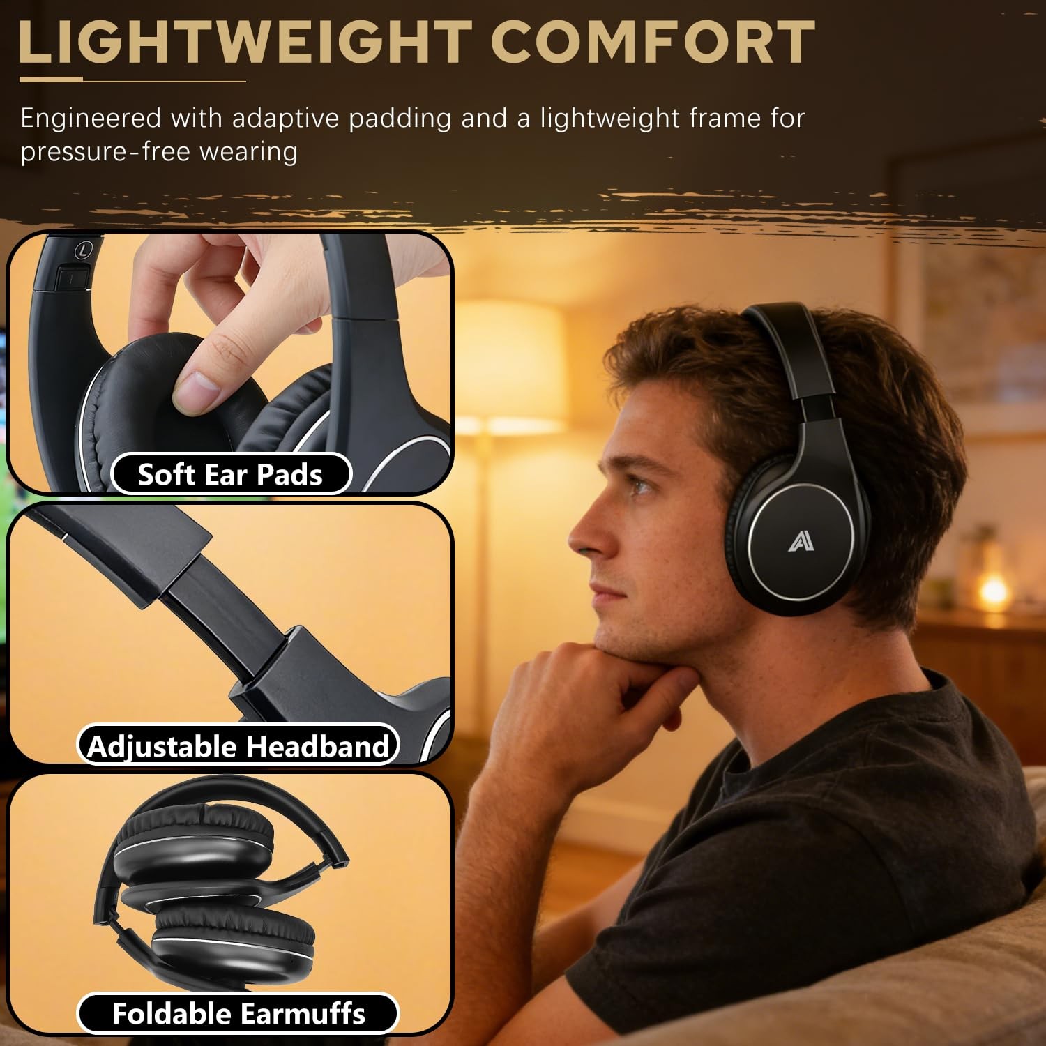 Ansee Wireless TV Headphones for Seniors & Hearing Impaired, One Size, Black