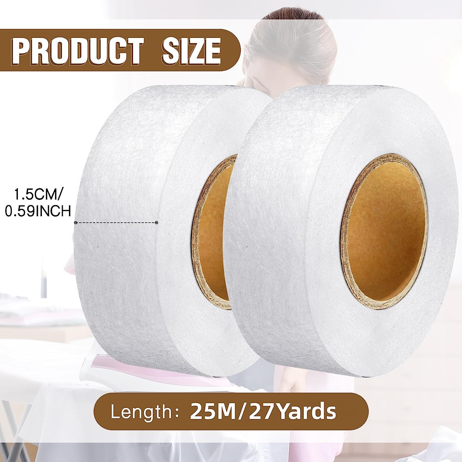 Fabric Fusing Tape – 2 Rolls Iron-On Hem Tape, 1/2″ X 27 Yards Each (White