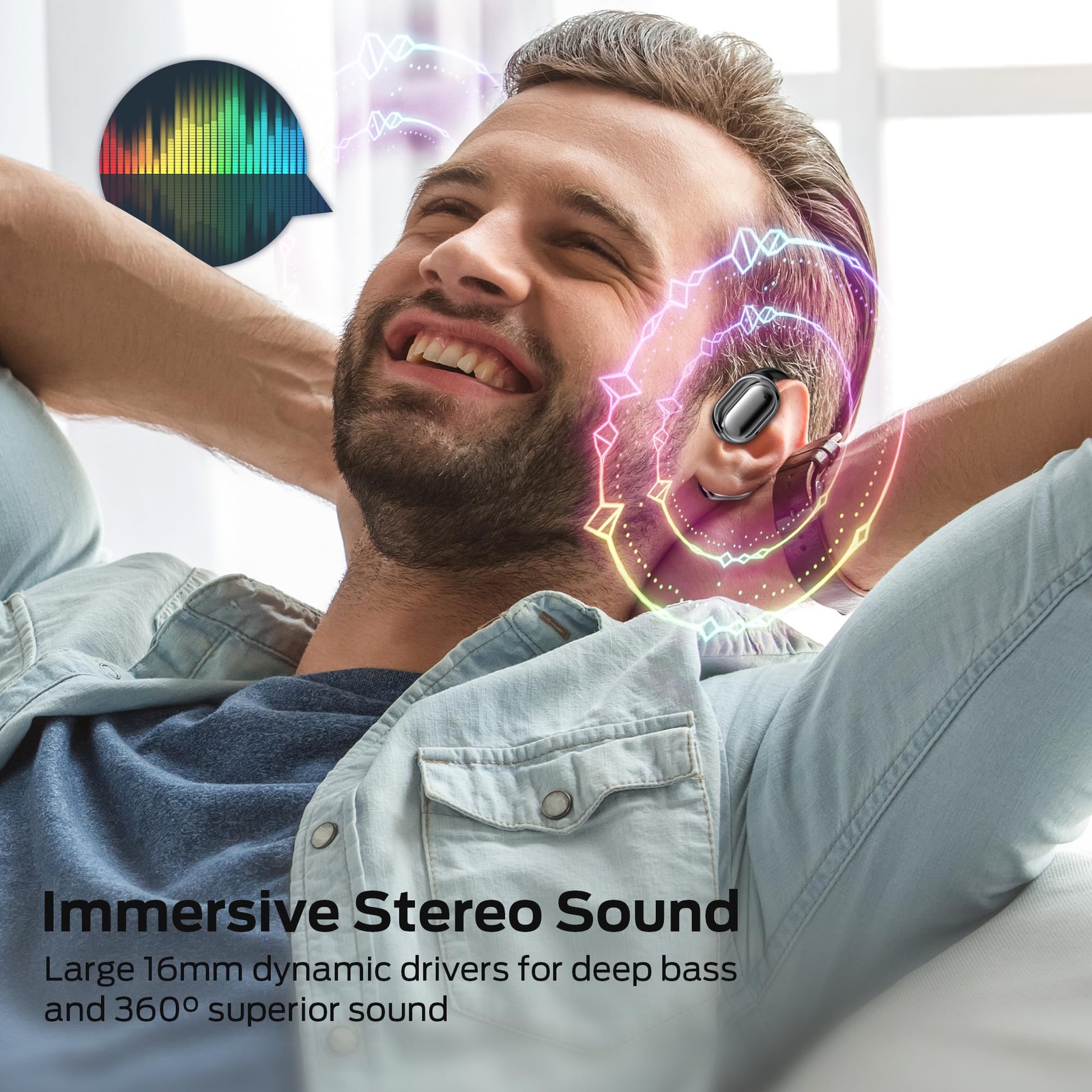 Bugani Open Ear Headphones Bluetooth 5.3 Wireless Headphones Dual Large Driver