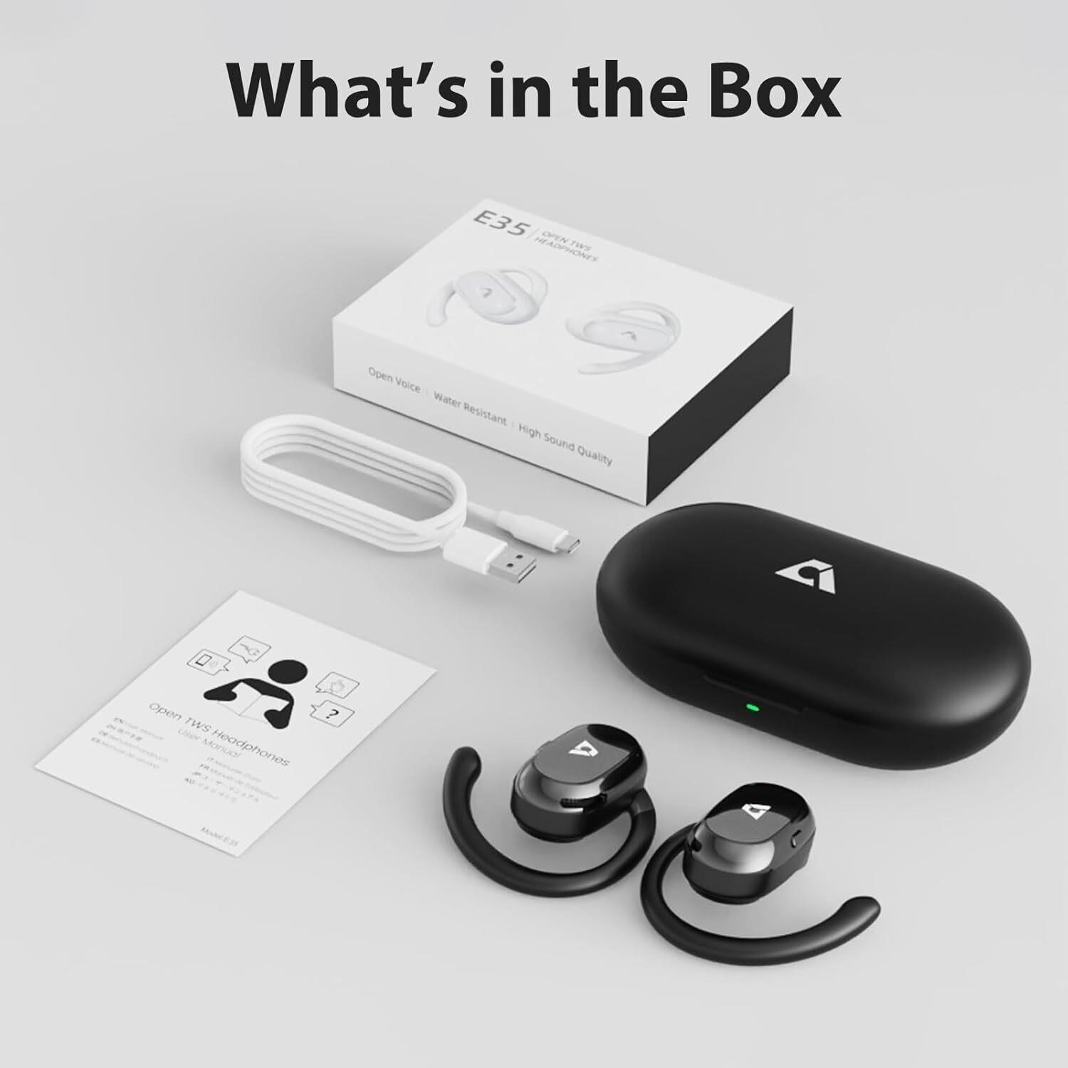 1Mii E35 Open Ear Headphones, Wireless Sports Earbuds 60 Hours Long Playtime