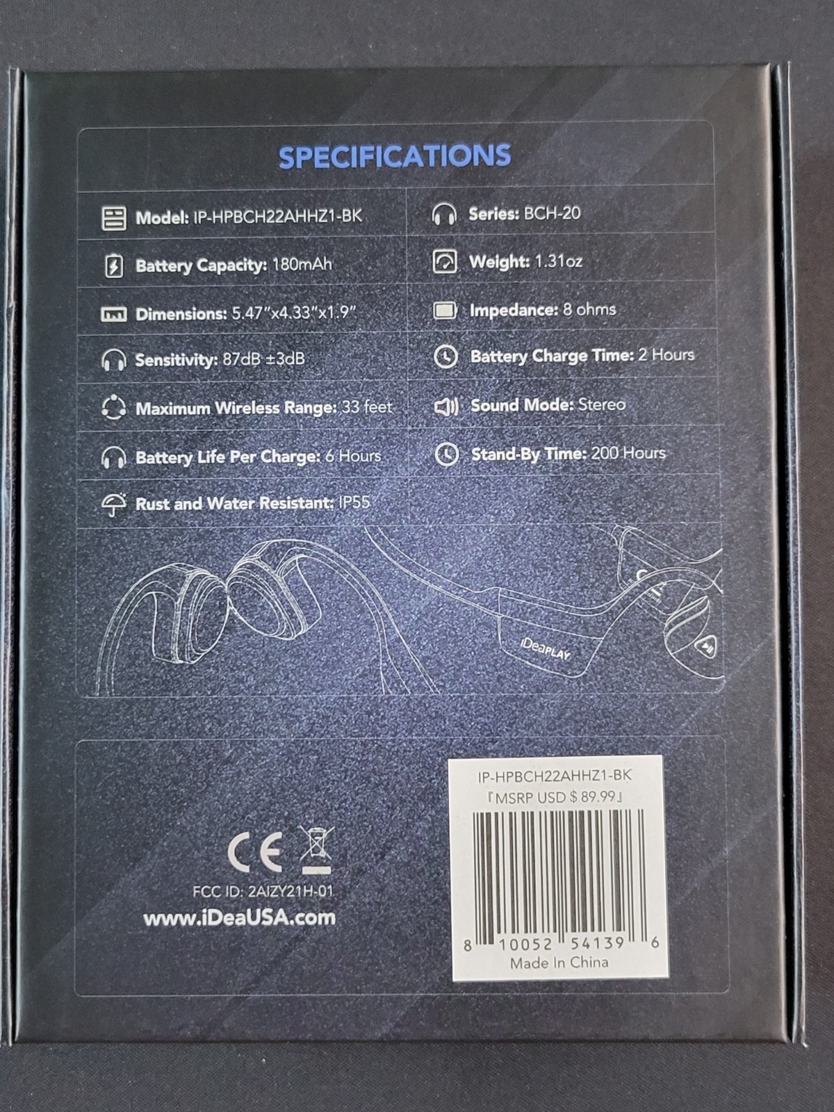 IDEAPLAY Bone Conduction Open Ear Wireless Headphones with Bluetooth (Open Box)