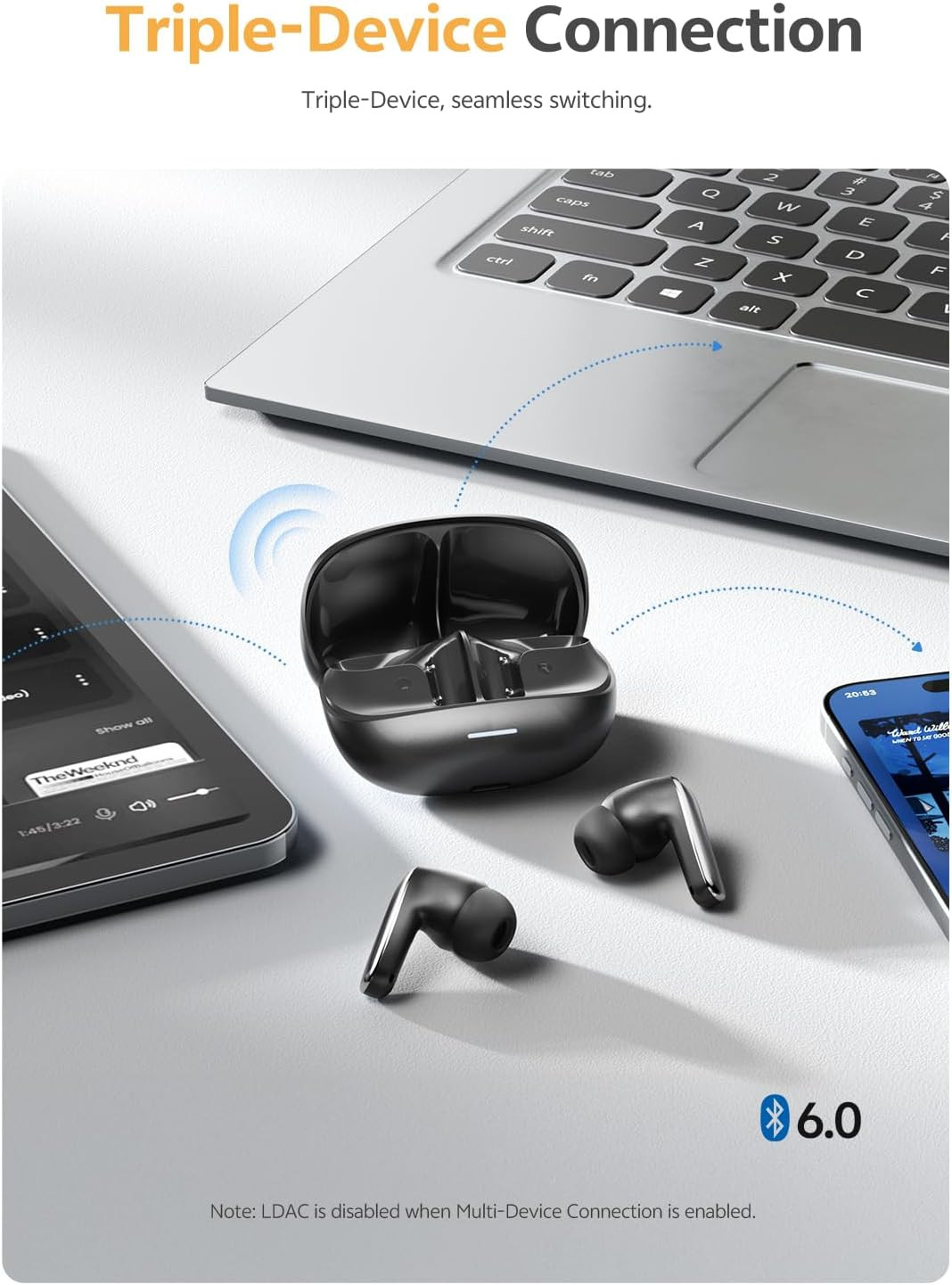 QCY MeloBuds N65 Wireless Earbuds, AI Adaptive Noise Cancelling, 60dB ANC Ear Bu