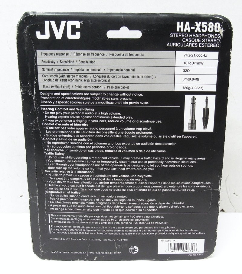 NEW JVC HA-X580 3.5 phone connector Stereo Headphones 107dB 7Hz-21000Hz 32 Ohms