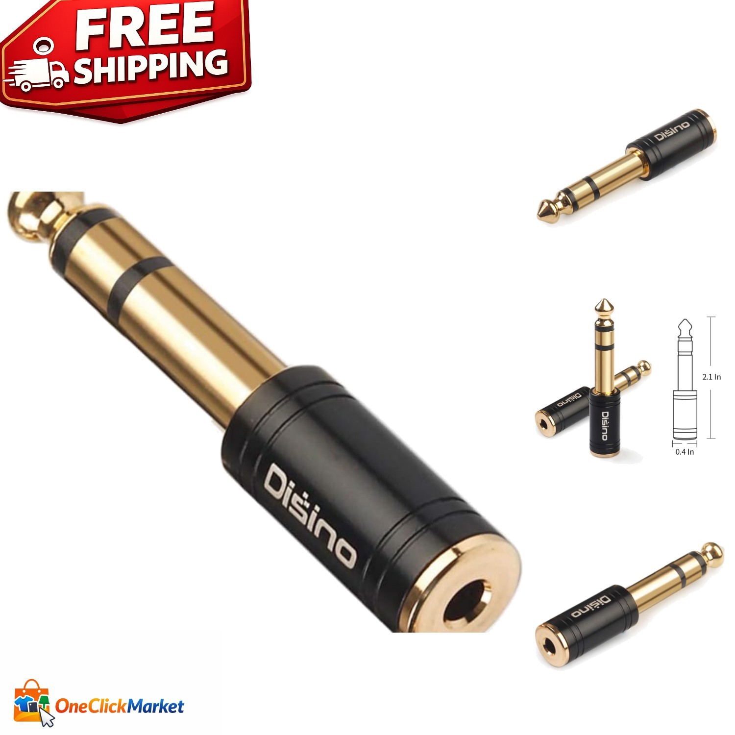 Compact 1/4″ to 3.5mm Stereo Adapter with Gold-Plated Connectors – High Quality