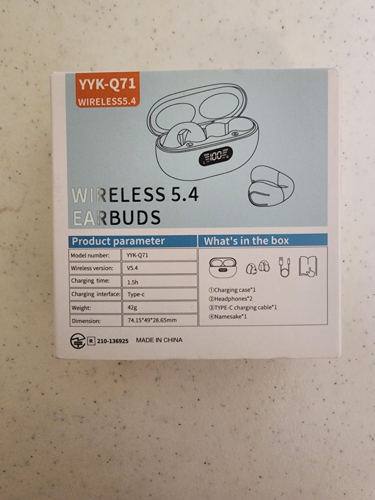 YYK-Q71 Open Ear Clip Wireless Earbud Bluetooth 5.3 Sports Headphones Case Black