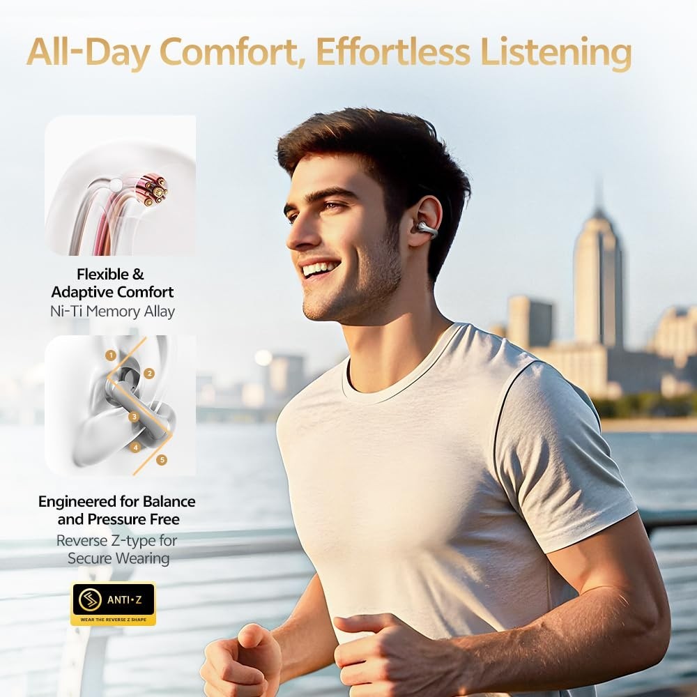 Wireless Open Ear Bluetooth Earbuds, Hi-Res Audio, Deep Bass, 40H Playtime, IPX5