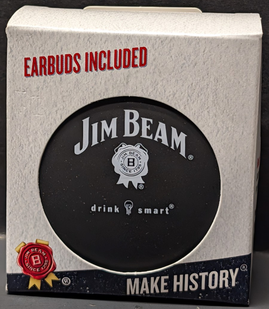 Jim Beam Wired Earbuds w/ Black Zipper Case Jim Beam Logo 3.5mm Jack New