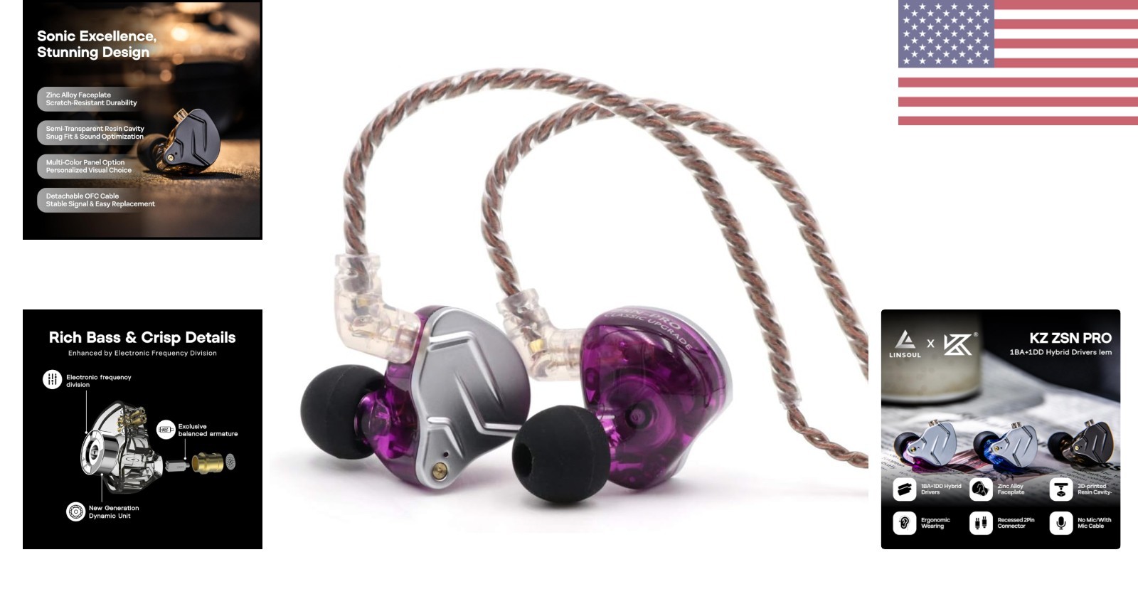 Zinc Alloy Hybrid Earphones – 40000 Hz Response with Ergonomic Fit for Comfort