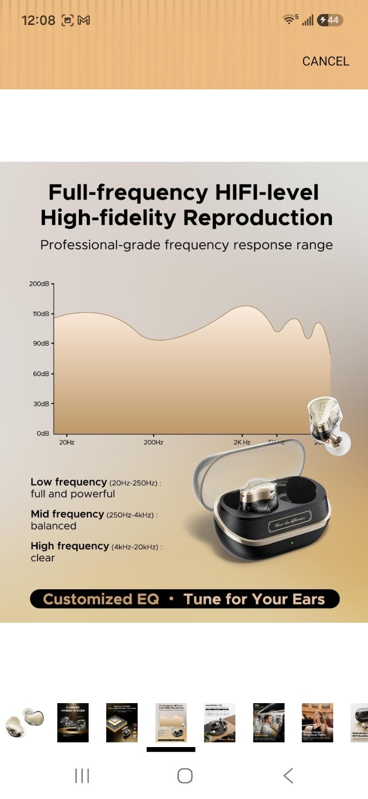 SoundPEATS H3 Gold Bluetooth In-Ear Earbuds ANC Hi-Res LDAC 12mm *NEW w/Blemish