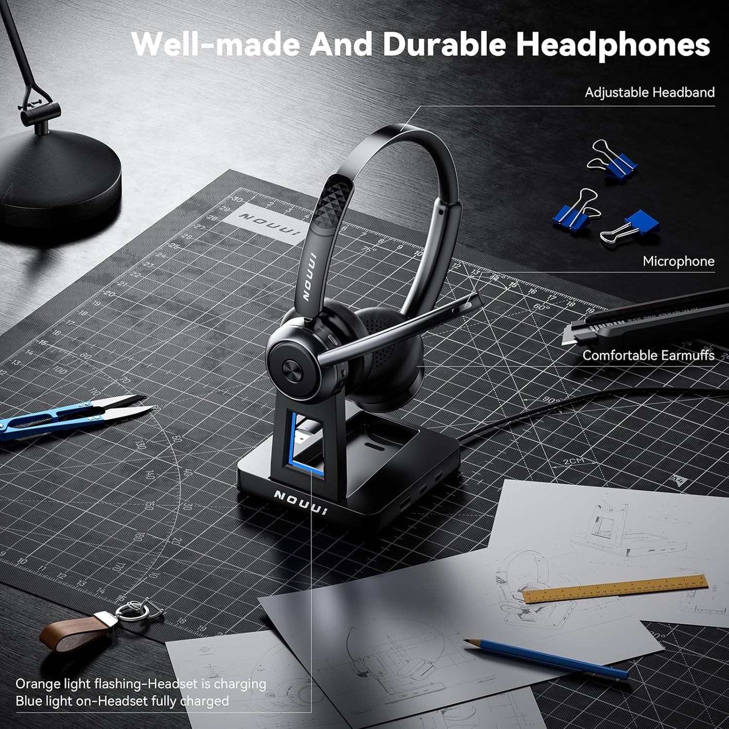 Wireless Headset with Mic for Work, Wireless Headphones with Mic