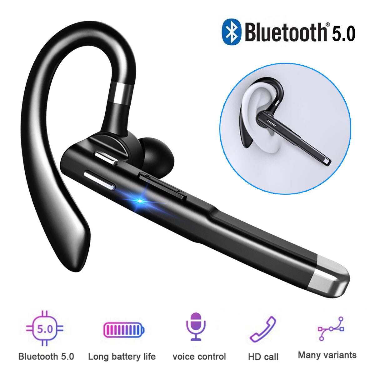 Earpiece Dual Mic Earbud Noise Cancelling Trucker Wireless Headset Bluetooth 5.1