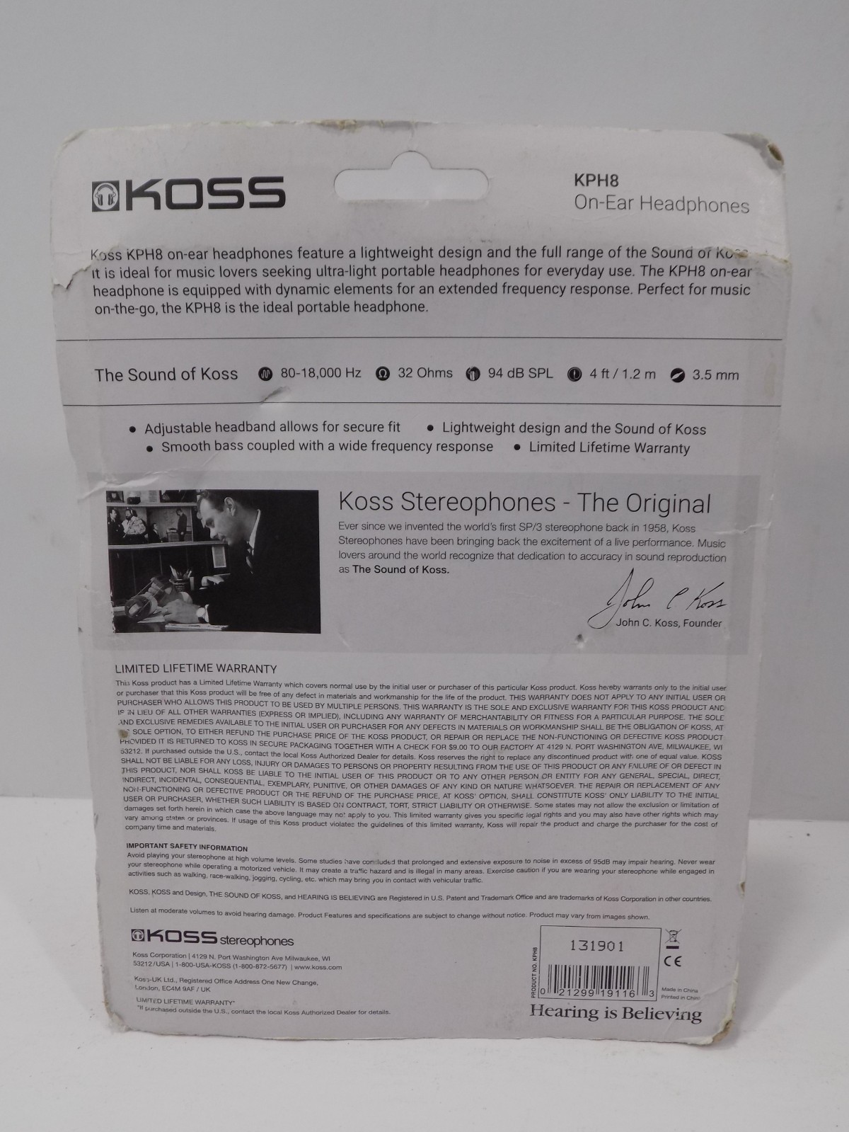 NEW OLD STOCK WIRED Koss KPH8 On-Ear Headphones, White