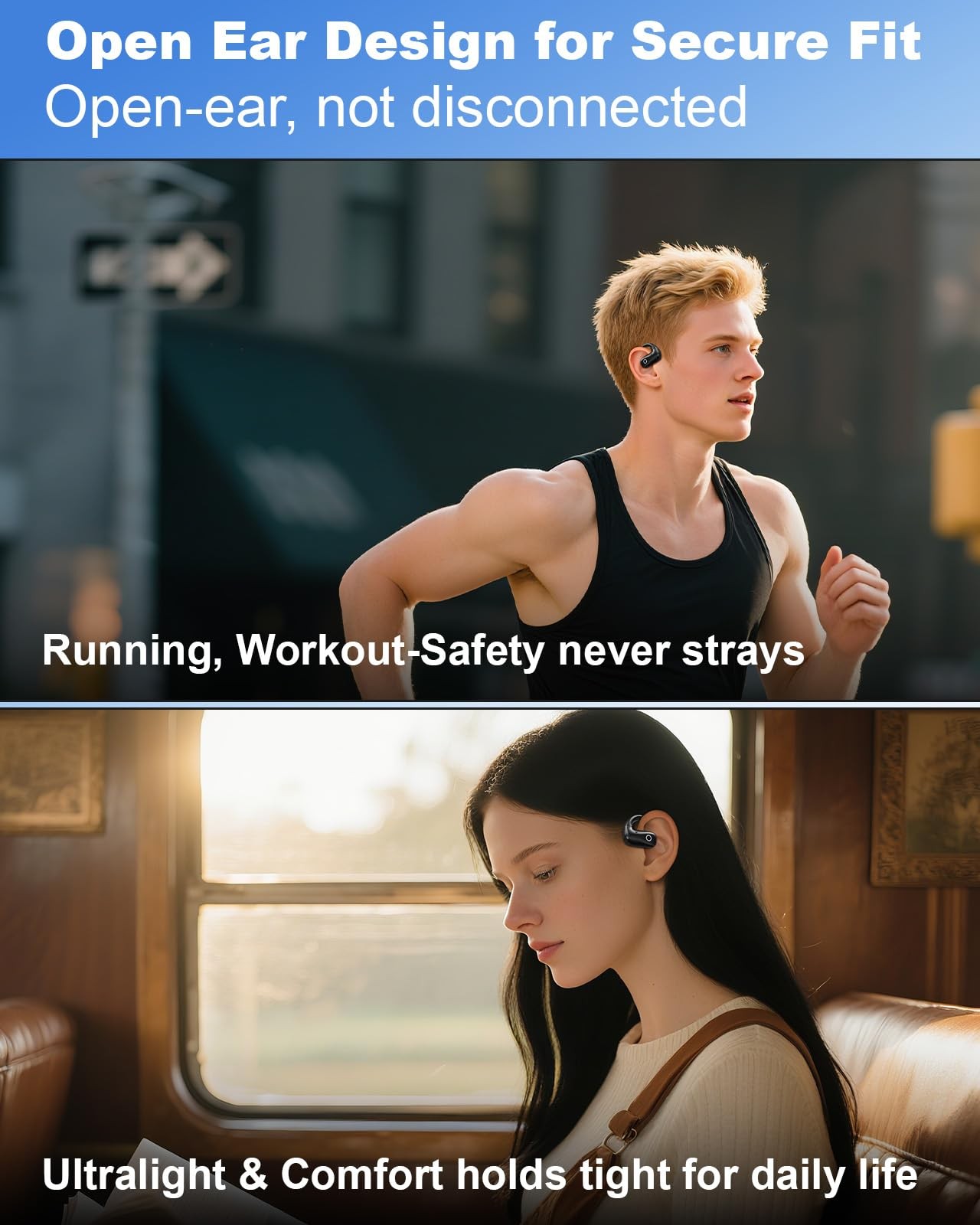 Open Ear Bluetooth 5.4 Sports Headphones, ENC Mic, 50H Playtime