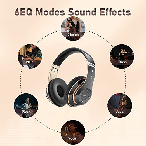 Bluetooth Headphones Over Ear, 6S Wireless Headphones Wired with 6 EQ Modes, …