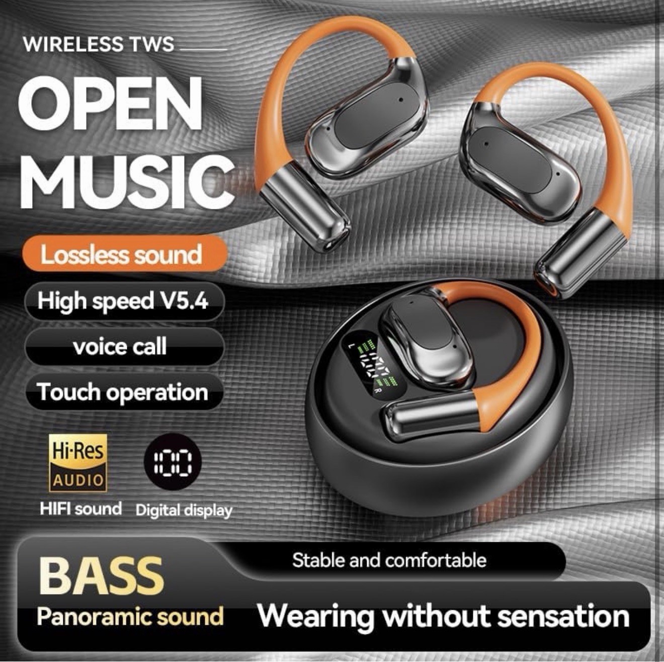 JNXIKOU Open Ear Air Conduction Headphones Wireless Bluetooth 5.3 Headphones