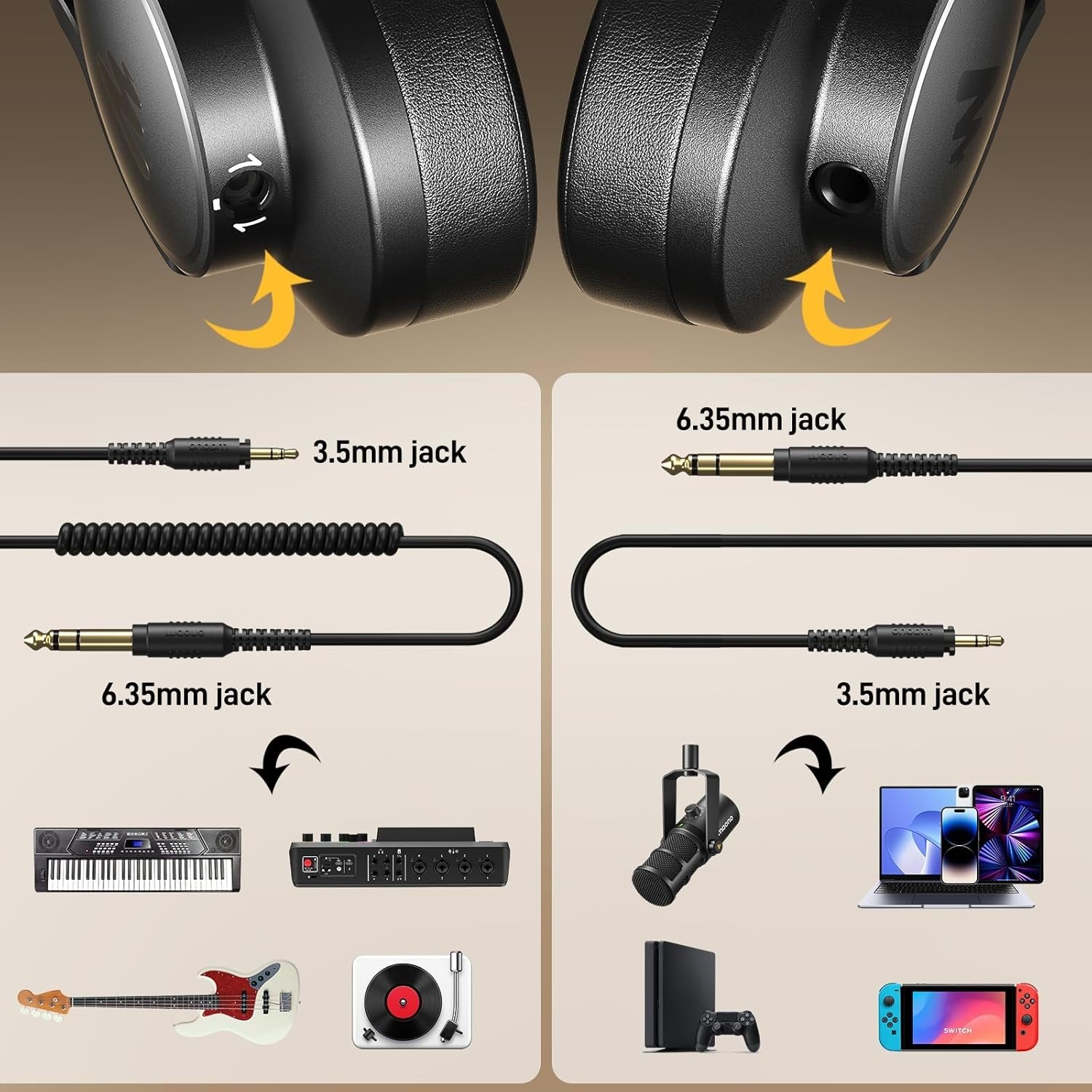 Auriculares Estudio DJ Over Ear 50mm Jack 3.5 a 6.35mm Grabacion Musica MH700