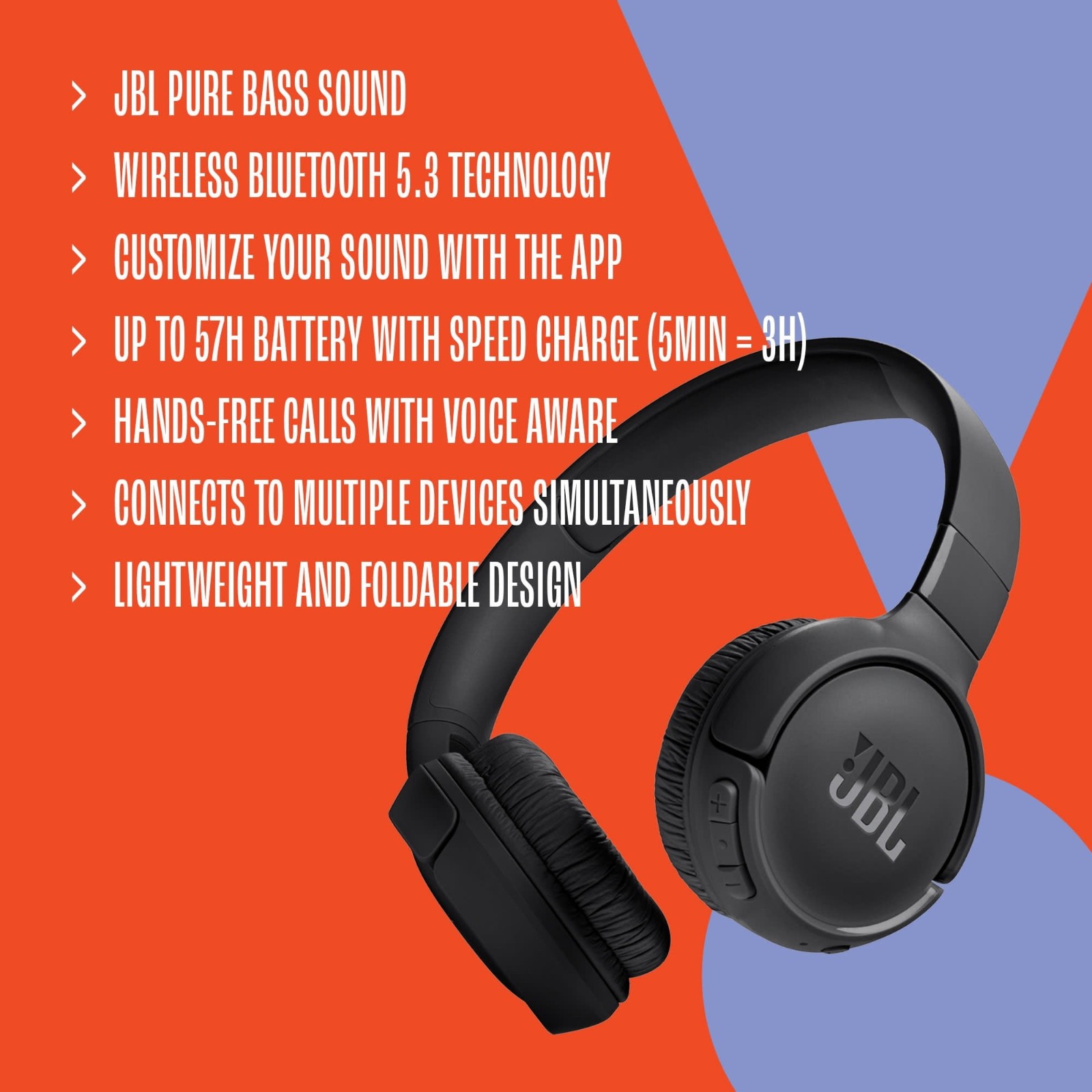 JBL Tune 520BT Bluetooth Wireless On-Ear Headphones Purple FREESHIP