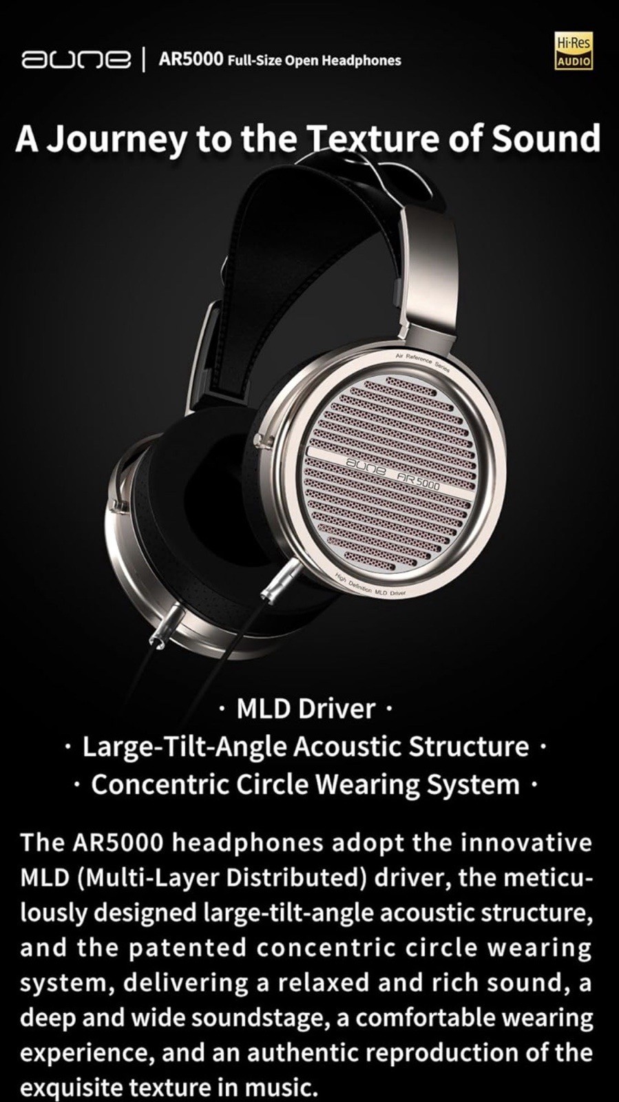 Aune AR5000 Full-Size Open-Back Headphones — Champagne Gold
