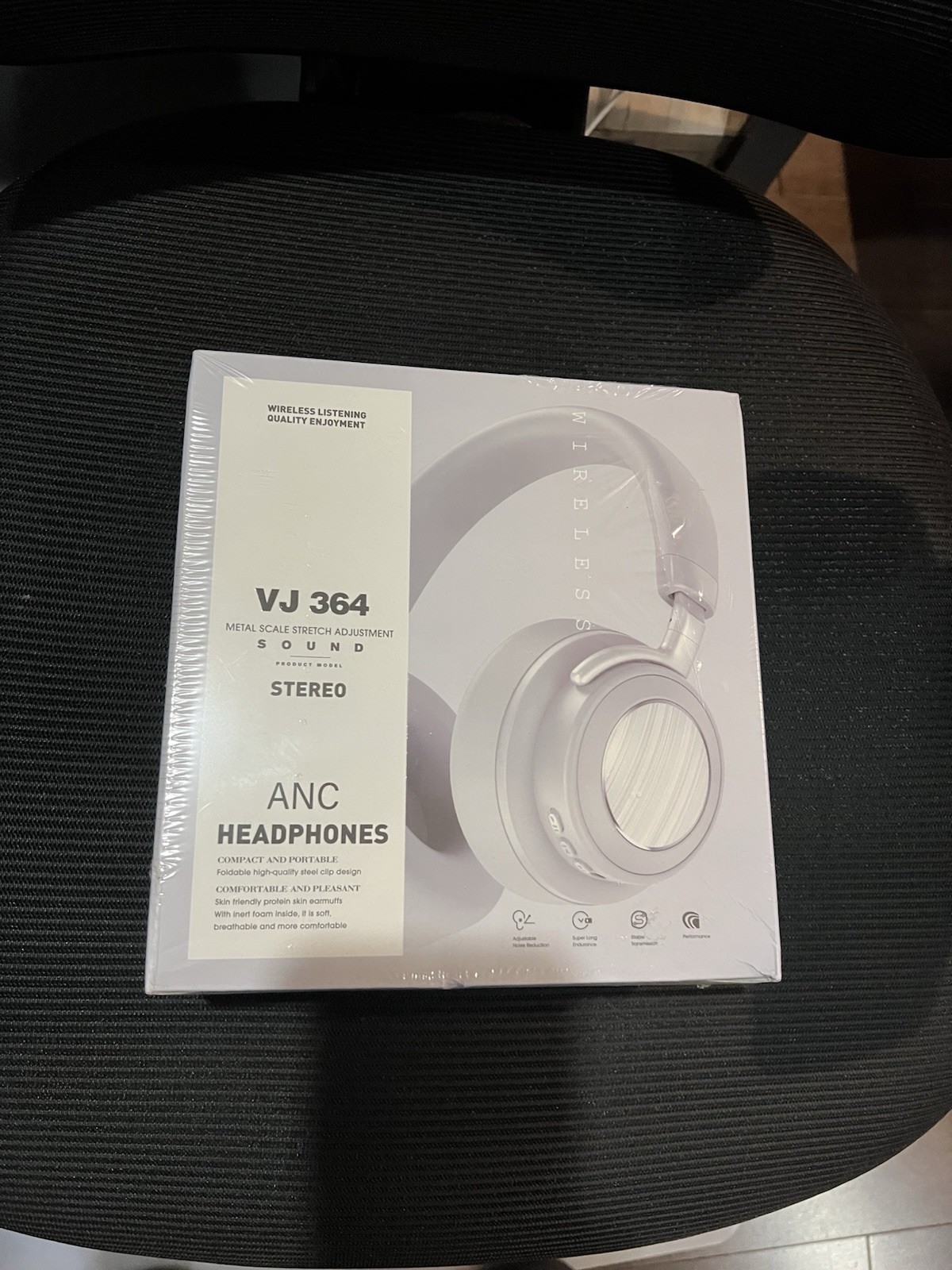 VJ 364 Bluetooth Headphones Black & Gray, ANC, Foldable, Adjustable Headband