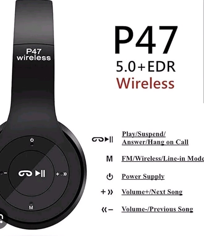 P47 5.0 + EDR Wireless Headphones Black