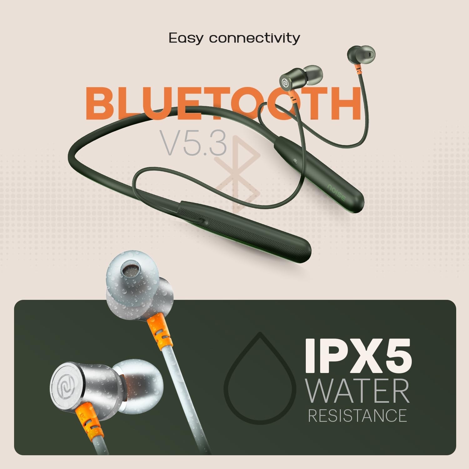 Noise Airwave Bluetooth in Ear Neckband with 50H of Playtime, Olive Green