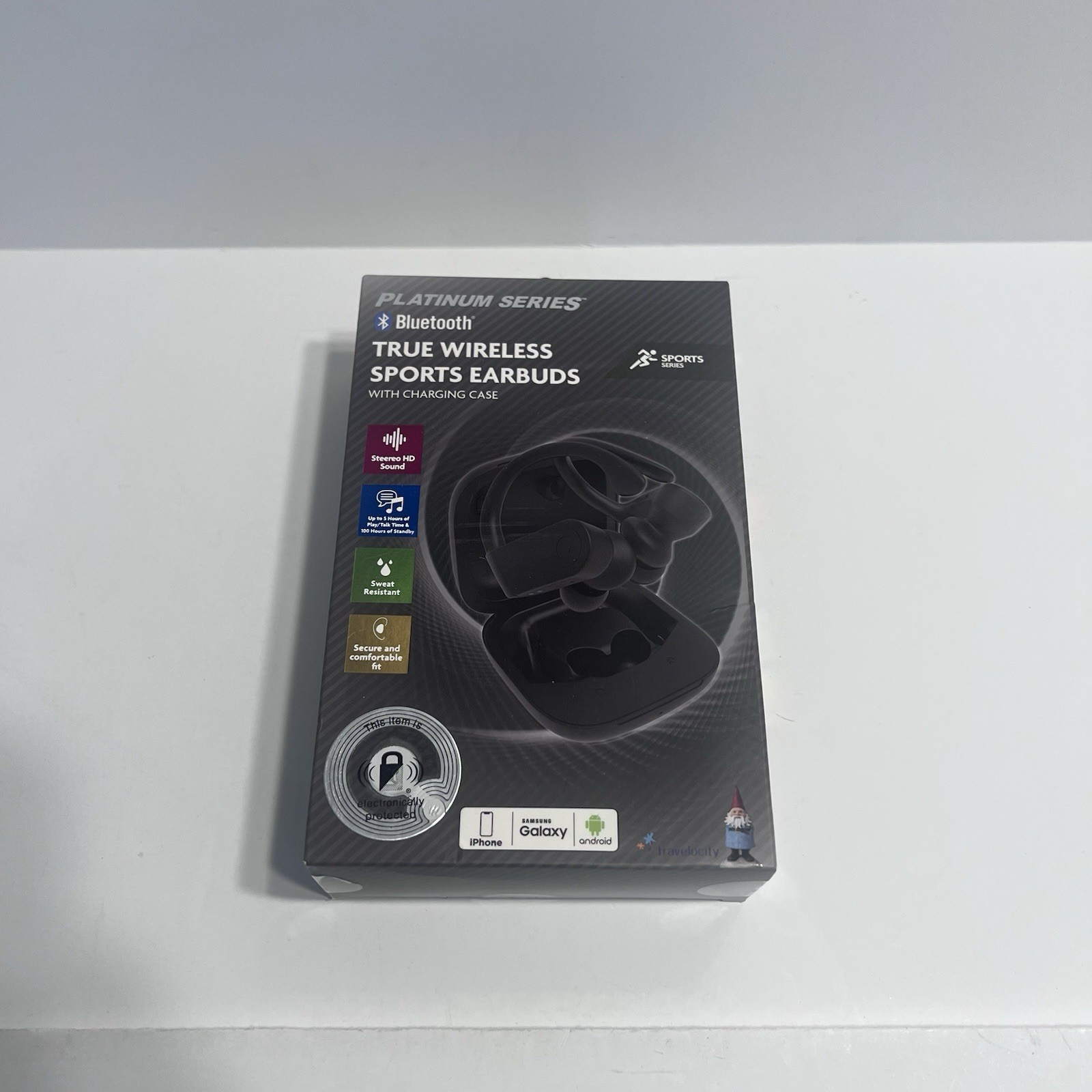 Travelocity True Wireless Sports Earbuds Bluetooth w/ Charging Case Black