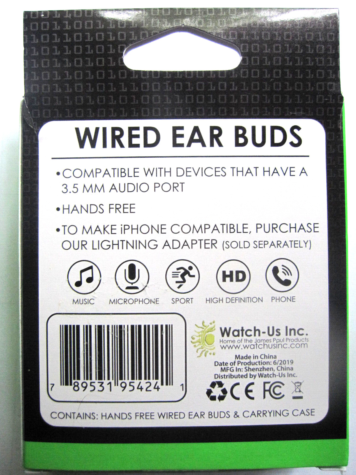 BRAND NEW 3 colors HD WIRED HANDS FREE EAR BUDS 3.5mm Audio Port Watch-Us EARBUD