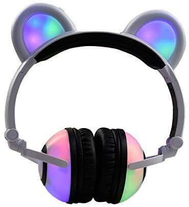 Kids Headphones with LED Lights Bear Ear Headphones Stereo Foldable Boys& Girls