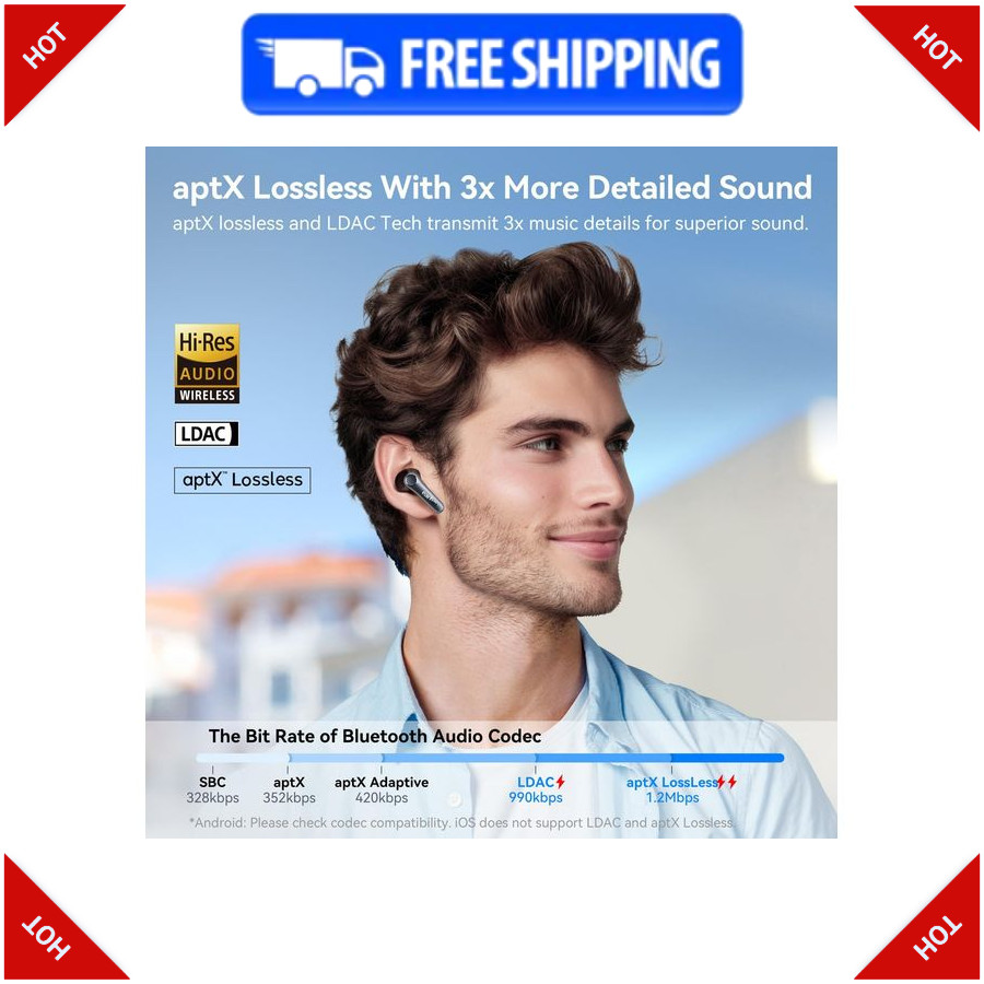 EarFun Air Pro 4 Adaptive Hybrid Noise Canceling Wireless Earbuds, 52H Playtime.