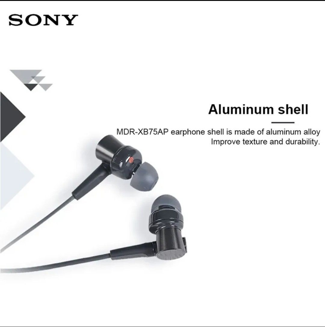 SONY MDR-XB75AP In-Ear Headphones Extra Bass Canal Type Black Japan New