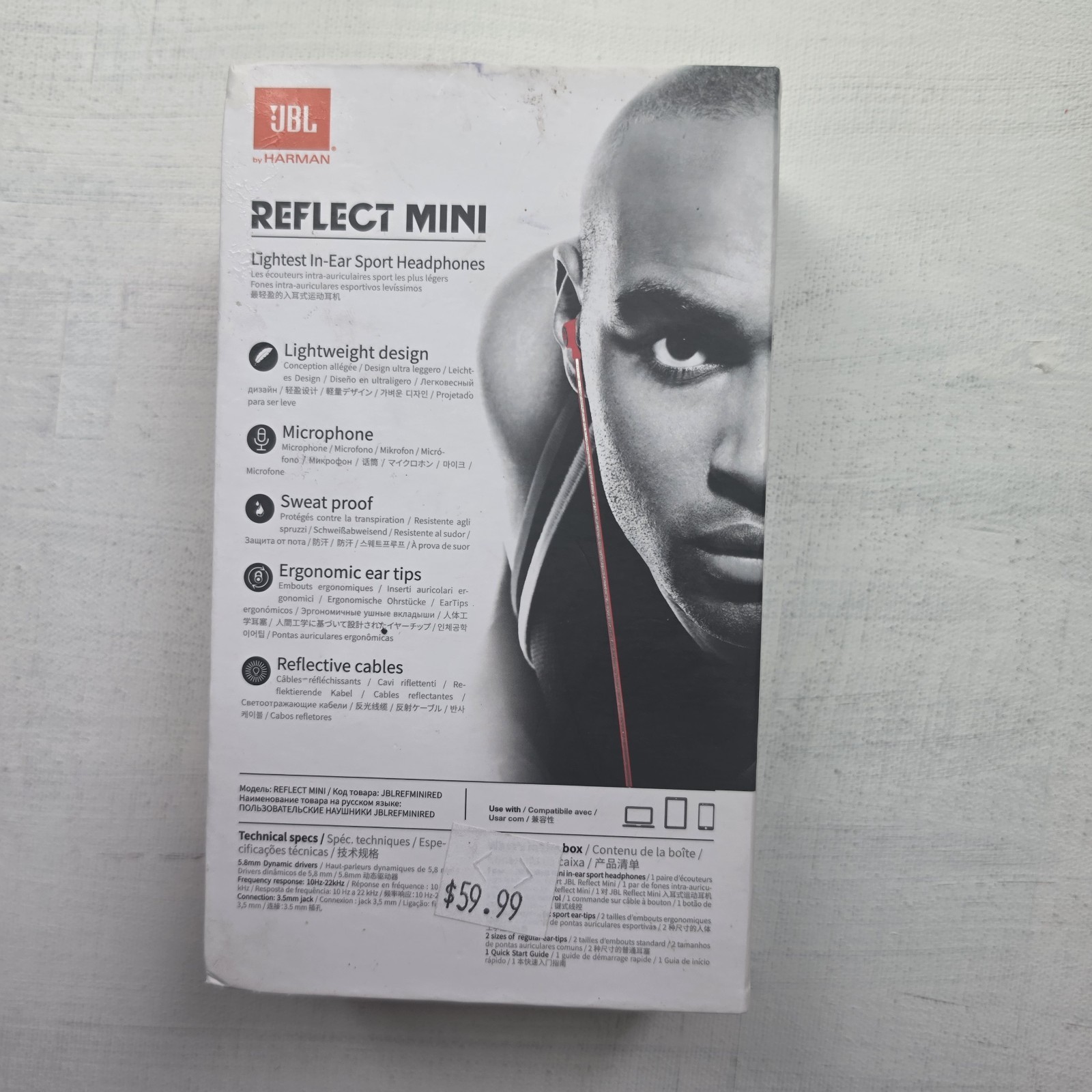 JBL Reflect Mini In-Ear Sport Earbuds Black Mic Sweat-Proof 3.5mm