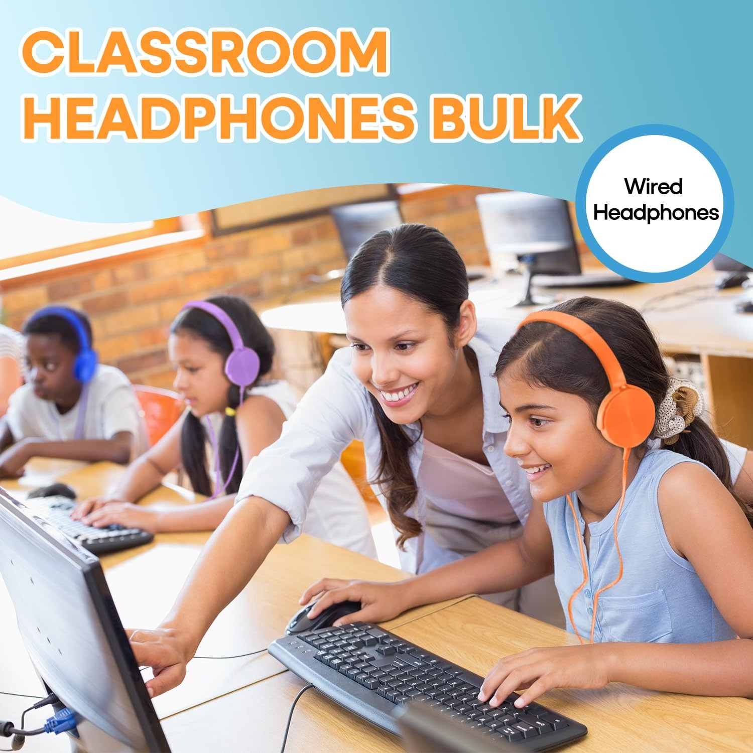 Classroom Headphones Bulk 24 Pack Multi Colored for Kids School, Wholesale Cl…